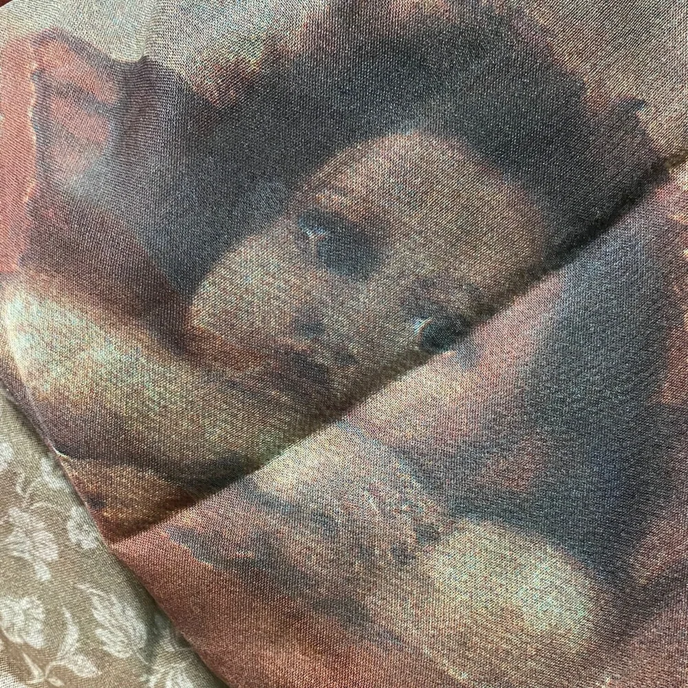 Betmar Vintage Artistic blue beige cherub sheer Scarf - Picture 6 of 16